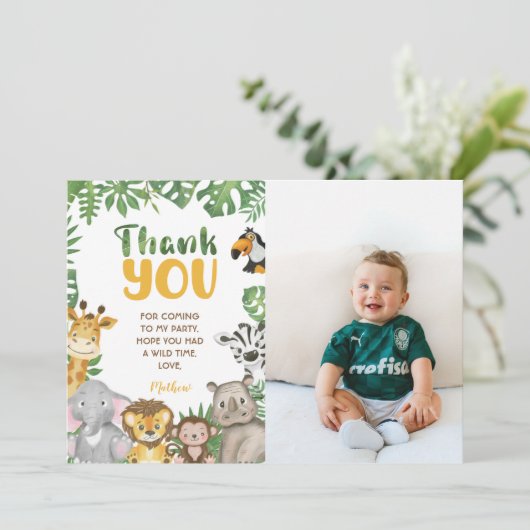 Safari Birthday Animals Oerwoud Wilde een en twee Bedankkaart (Staand voorkant)