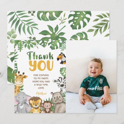 Safari Birthday Animals Oerwoud Wilde een en twee Bedankkaart (Voorkant / Achterkant)