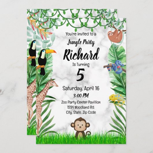 Safari Birthday Invitation - Oerwoud Birthday Part Kaart (Voorkant / Achterkant)