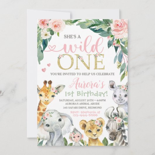 Safari Birthday Invitation Wild One Uitnodiging (Voorkant)