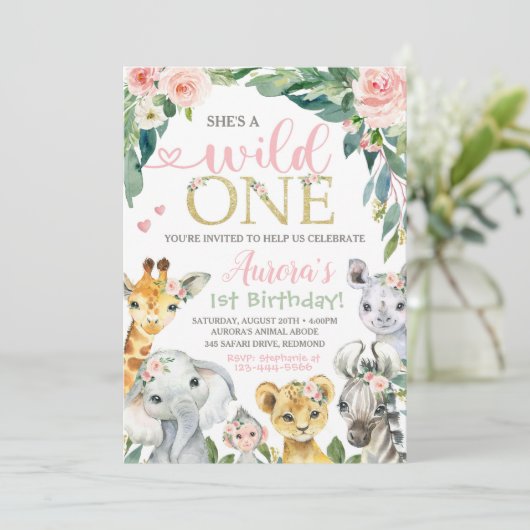 Safari Birthday Invitation Wild One Uitnodiging (Staand voorkant)