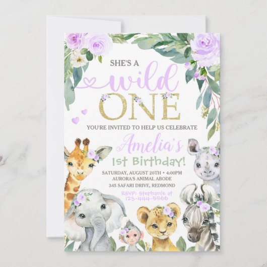 Safari Birthday Invitation Wild One Uitnodiging (Voorkant)