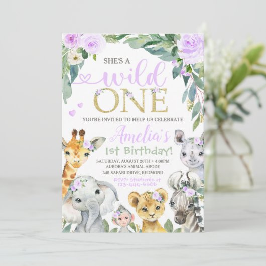 Safari Birthday Invitation Wild One Uitnodiging (Staand voorkant)