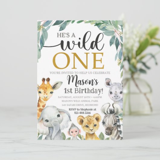 Safari Birthday Invitation Wild One Uitnodiging (Staand voorkant)