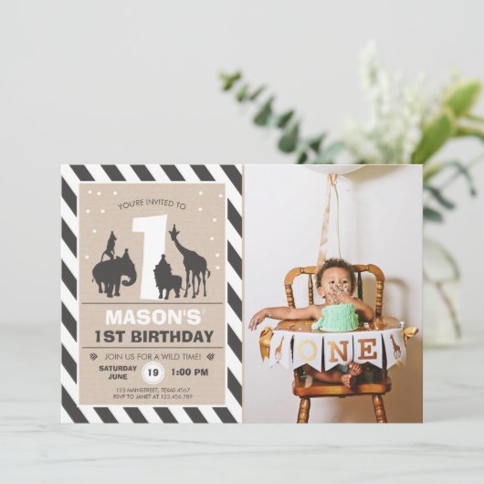 Safari Birthday Invitation Zoo Wilde Oerwouden Kaart (Staand voorkant)