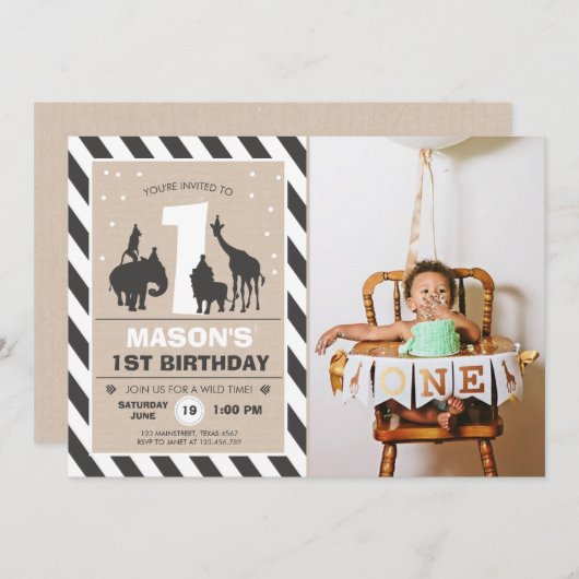 Safari Birthday Invitation Zoo Wilde Oerwouden Kaart (Voorkant / Achterkant)