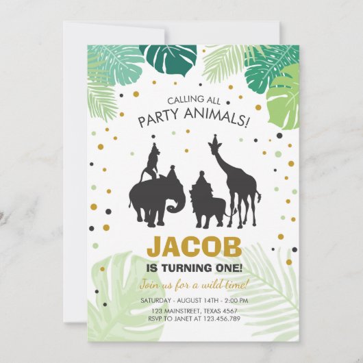 Safari Birthday Invitation Zoo Wilde Oerwouden Kaart (Voorkant)