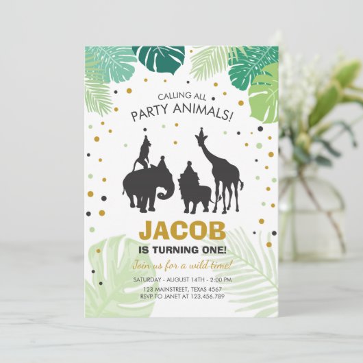 Safari Birthday Invitation Zoo Wilde Oerwouden Kaart (Staand voorkant)