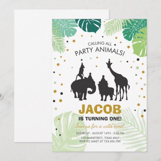 Safari Birthday Invitation Zoo Wilde Oerwouden Kaart (Voorkant / Achterkant)