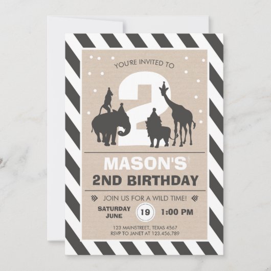 Safari Birthday Invitation Zoo Wilde Oerwouden Kaart (Voorkant)