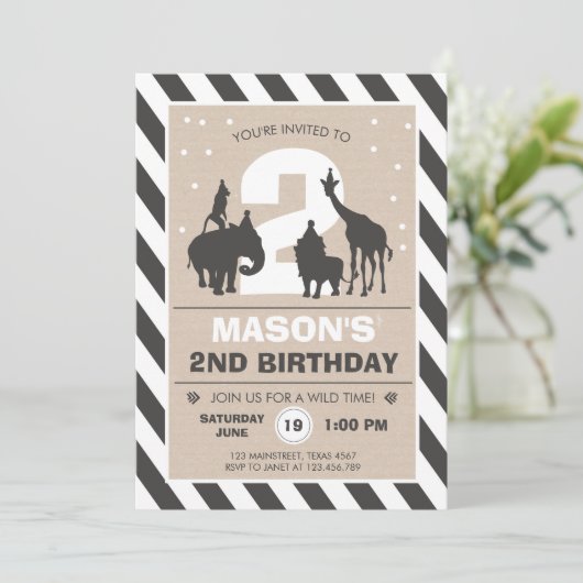 Safari Birthday Invitation Zoo Wilde Oerwouden Kaart (Staand voorkant)