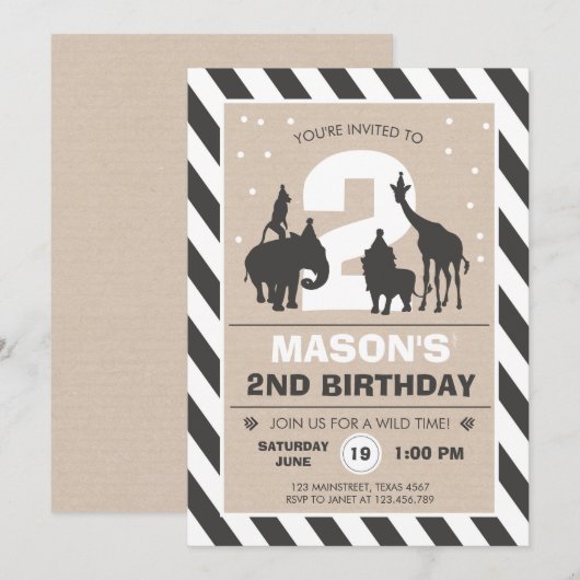Safari Birthday Invitation Zoo Wilde Oerwouden Kaart (Voorkant / Achterkant)