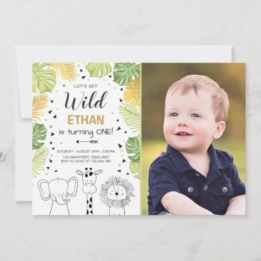 Safari Birthday Invitation Zoo Wilde Oerwouden Kaart (Voorkant)