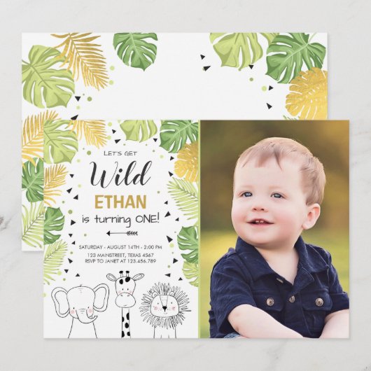 Safari Birthday Invitation Zoo Wilde Oerwouden Kaart (Voorkant / Achterkant)