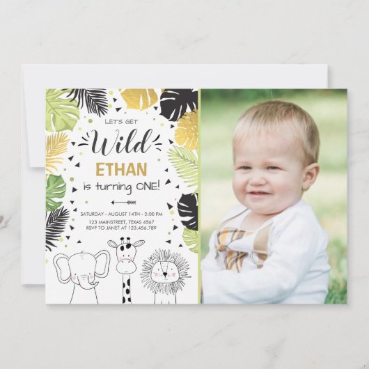 Safari Birthday Invitation Zoo Wilde Oerwouden Kaart (Voorkant)