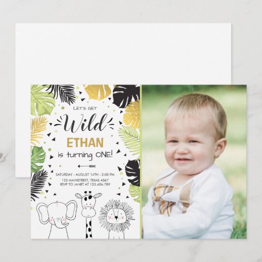 Safari Birthday Invitation Zoo Wilde Oerwouden Kaart (Voorkant / Achterkant)