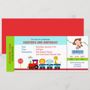 Safari Birthday Invitations (Animal Train Boys) Kaart