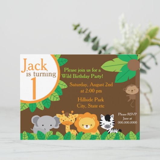 Safari Birthday Invite Kaart (Staand voorkant)