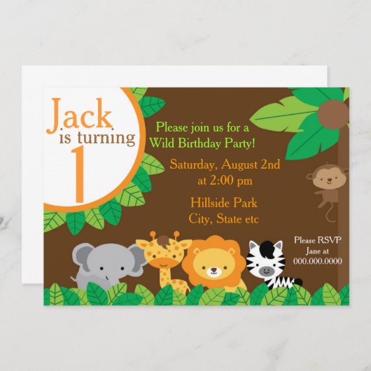 Safari Birthday Invite Kaart (Voorkant / Achterkant)