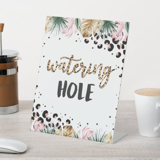 Safari Birthday Leopard Print Watering Hole Reclamebord Met Voetstuk (Insitu)