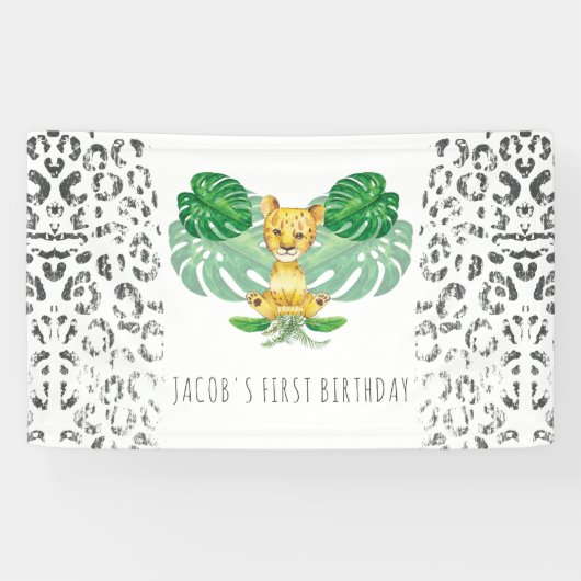 Safari Birthday Lion Illustration Spandoek (Horizontaal)