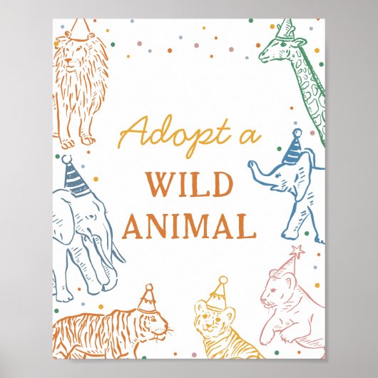 Safari Birthday Party Adopt an Animal Table Sign Poster (Voorkant)