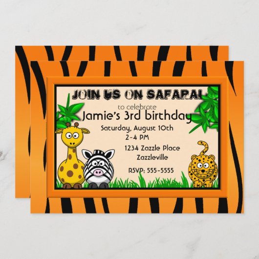Safari Birthday Party Invitations Kaart (Voorkant / Achterkant)