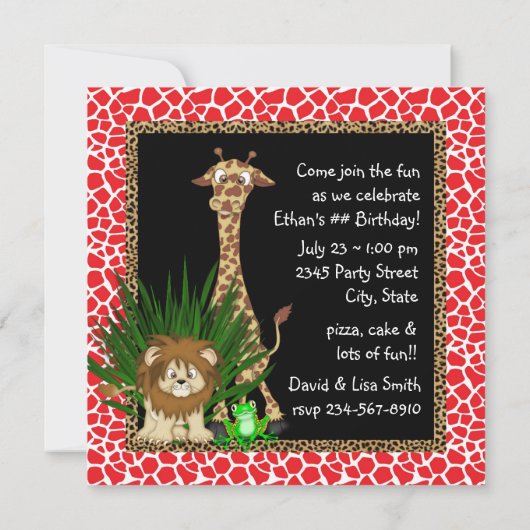 Safari Birthday Party Kaart (Achterkant)