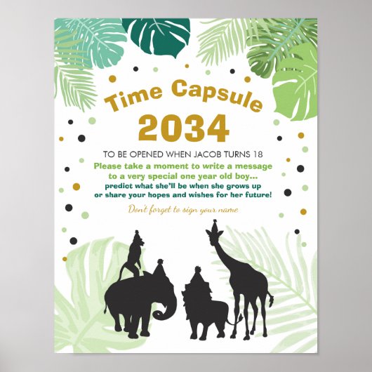 Safari Birthday Time Capsule Zoo boy Oerwoud party Poster (Voorkant)