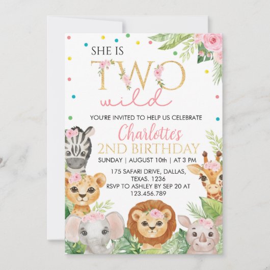 Safari Birthday Uitnodiging twee wilde dieren (Voorkant)