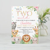 Safari Birthday Uitnodiging twee wilde dieren (Staand voorkant)