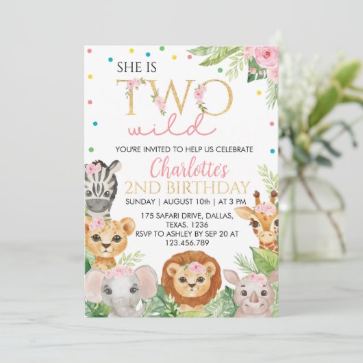 Safari Birthday Uitnodiging twee wilde dieren (Staand voorkant)
