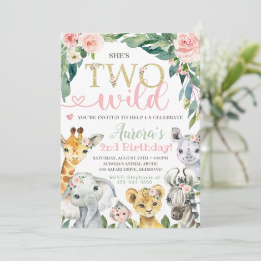 Safari Birthday Uitnodiging twee wilde Uitnodiging (Staand voorkant)