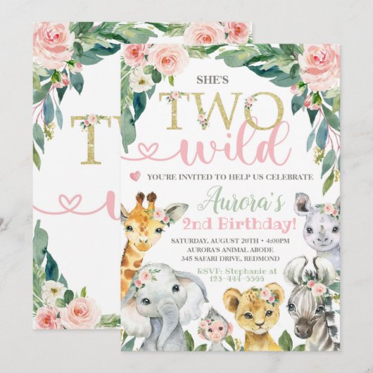 Safari Birthday Uitnodiging twee wilde Uitnodiging (Voorkant / Achterkant)