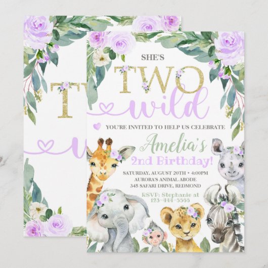 Safari Birthday Uitnodiging twee wilde Uitnodiging (Voorkant / Achterkant)