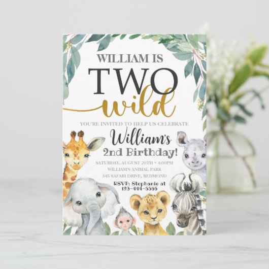 Safari Birthday Uitnodiging twee wilde Uitnodiging (Staand voorkant)