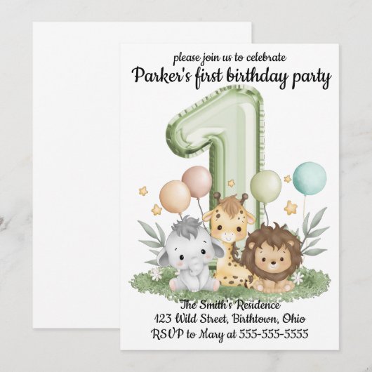 Safari Birthday Uitnodigingen (Voorkant / Achterkant)