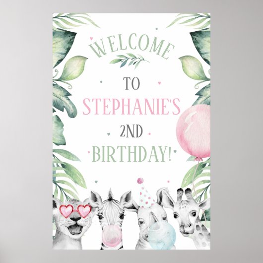 Safari Birthday Welcome Sign Poster (Voorkant)
