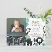 Safari Black en Green Photo Birthday Invite Kaart (Staand voorkant)