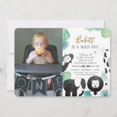 Safari Black en Green Photo Birthday Invite Kaart (Voorkant)