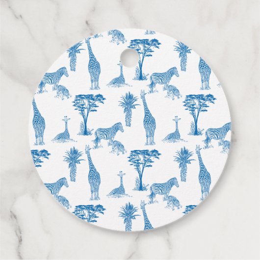 Safari blauw toile giraffe baby shower bedankjes labels (Achterkant)