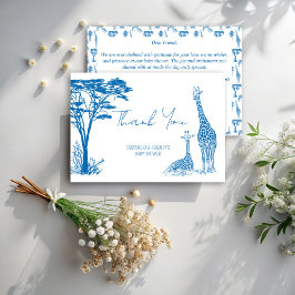 Safari blauw toile giraffe baby shower bedankkaart