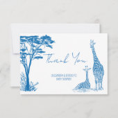 Safari blauw toile giraffe baby shower bedankkaart (Voorkant)
