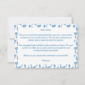 Safari blauw toile giraffe baby shower bedankkaart (Achterkant)