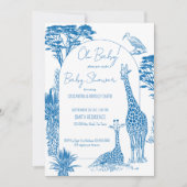 Safari blauw toile giraffe baby shower kaart (Voorkant)
