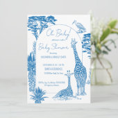 Safari blauw toile giraffe baby shower kaart (Staand voorkant)