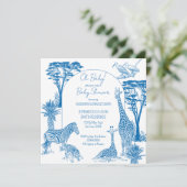Safari blauw toile giraffe baby shower kaart (Staand voorkant)