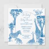 Safari blauw toile giraffe baby shower kaart (Voorkant)