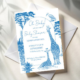 Safari blauw toile giraffe baby shower kaart