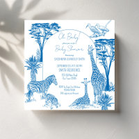 Safari blauw toile giraffe baby shower